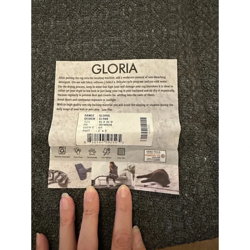 Machine Washable Rug 2'X3' Gloria GLR88 Blue Brown Cream Faded-Look